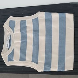 Zara Blue and Cream Striped Sleeveless Top